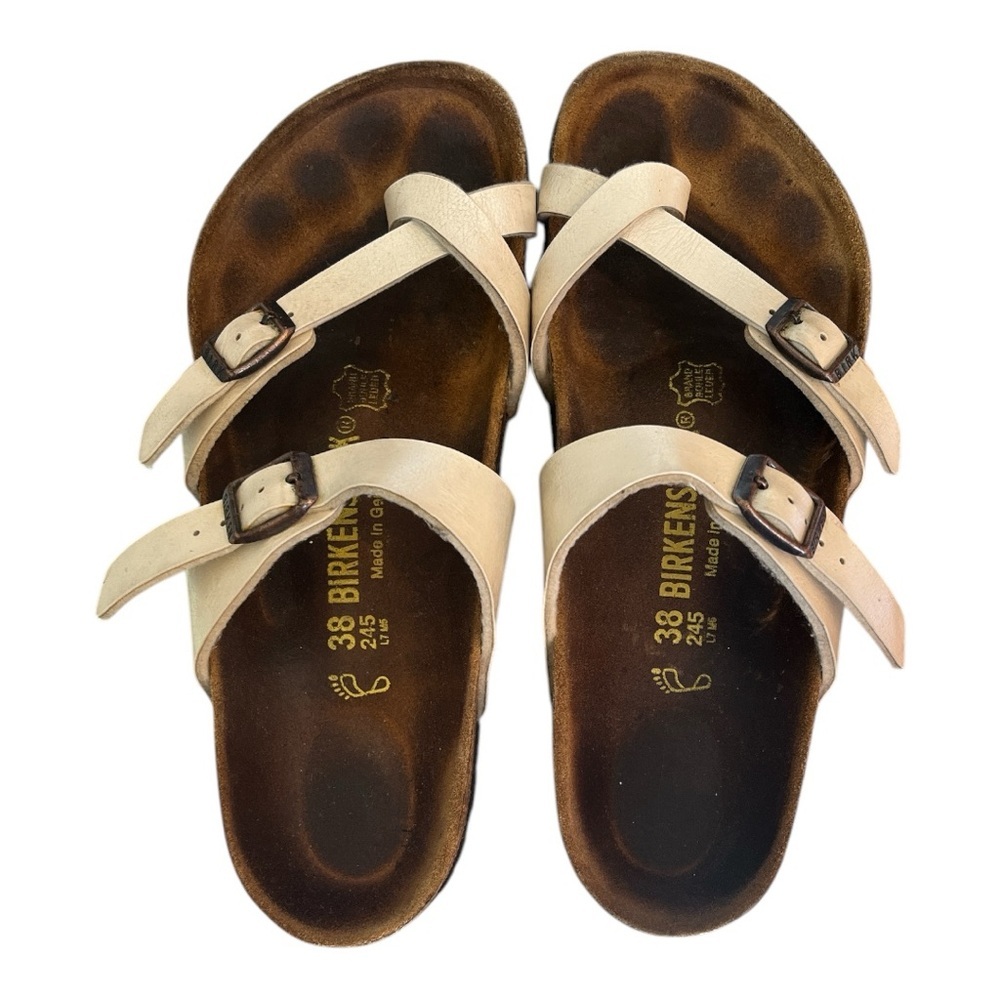 Birkenstock Cream and Brown Adjustable Sandals